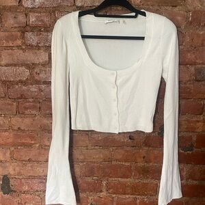 Danielle Guizio Cream Button-Up Cropped Blouse